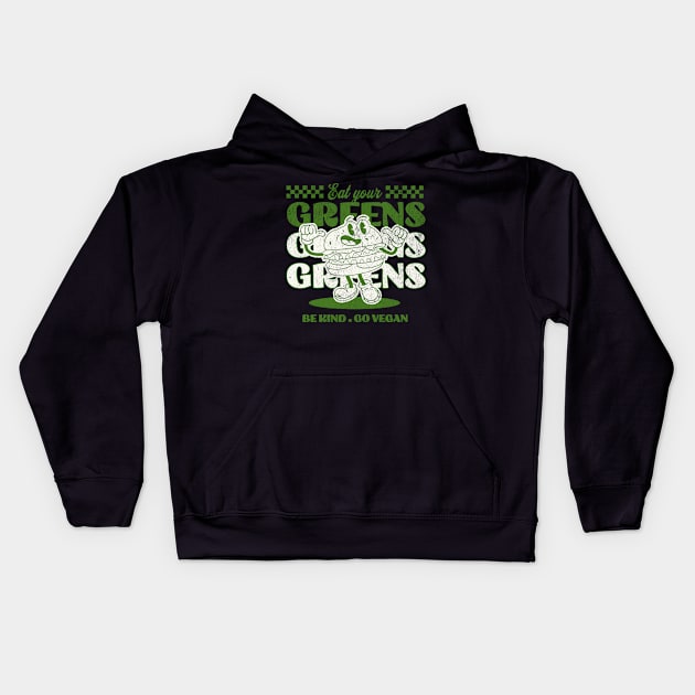 Eat Your Greens, Go Vegan, Vegan Christmas Gifts 2023 Kids Hoodie by KindWanderer